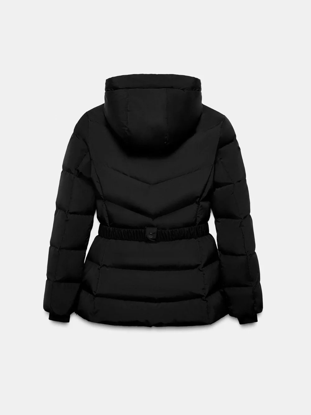 Zara Black Hooded Ski Quilted Puffer Jacket with Belt